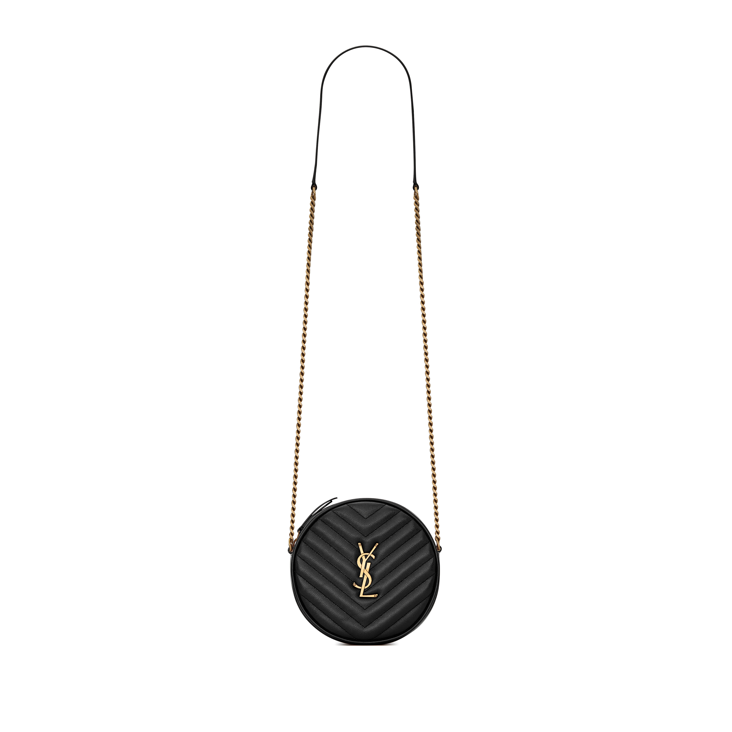 YSL VINYLE IN CHEVRON-QUILTED GRAIN DE POUDRE EMBOSSED LEATHER 6104361GF071000 (17*17*5.5cm)